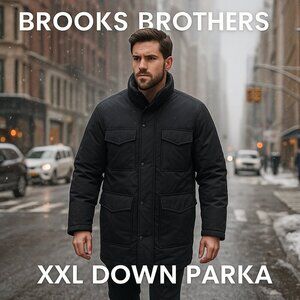 Brooks Brothers XXL Down Parka – Duck Down, Heavyweight Winter Coat, Black Long